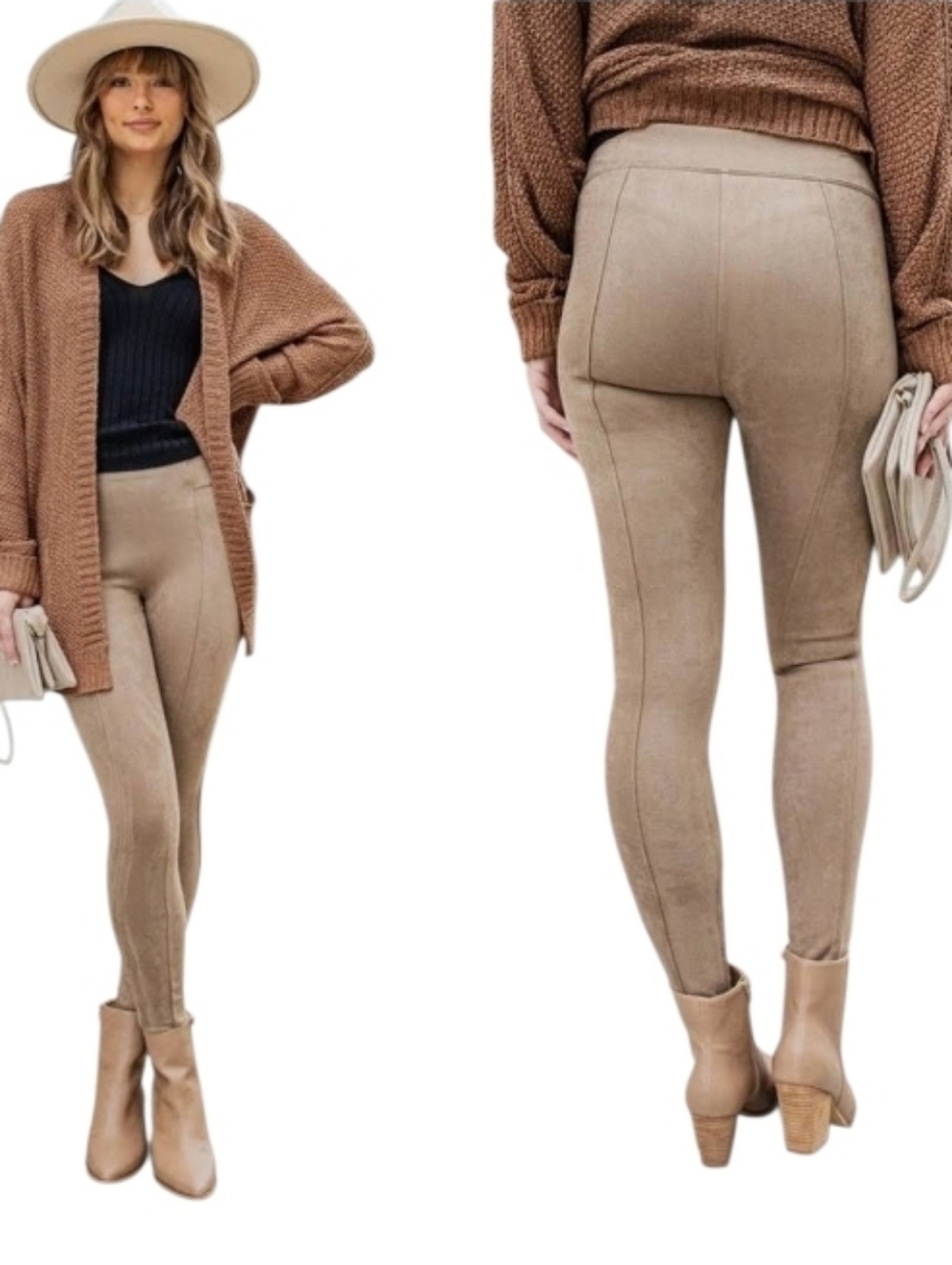 SPANX Faux Suede High-Waist Leggings in Taupe